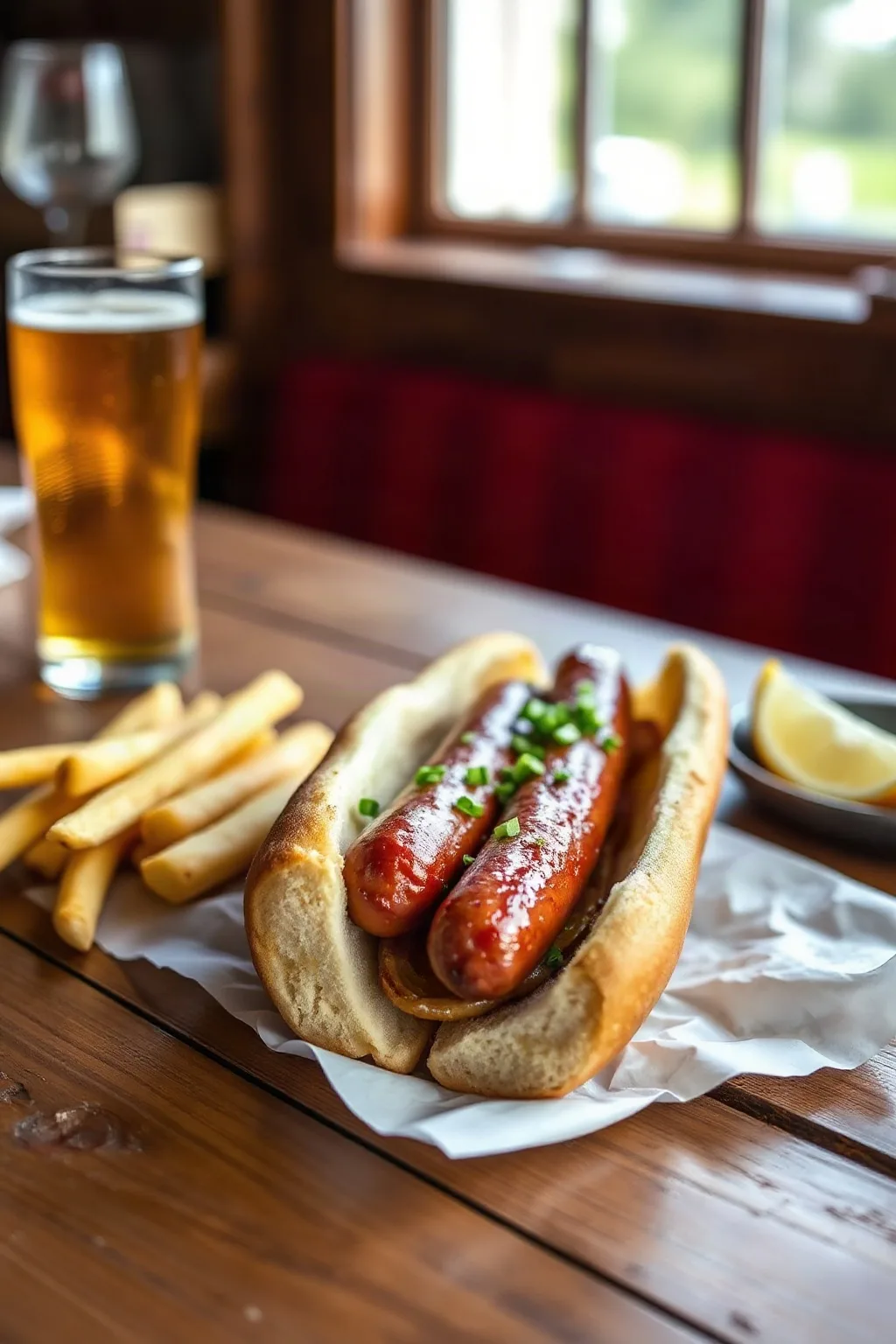 Salchichas Marinadas en Cerveza Servidas en Hot Dogs