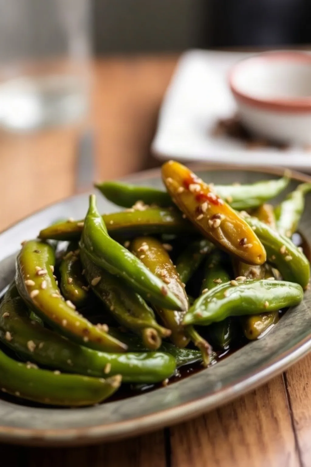Piments shishito au sésame et au soja