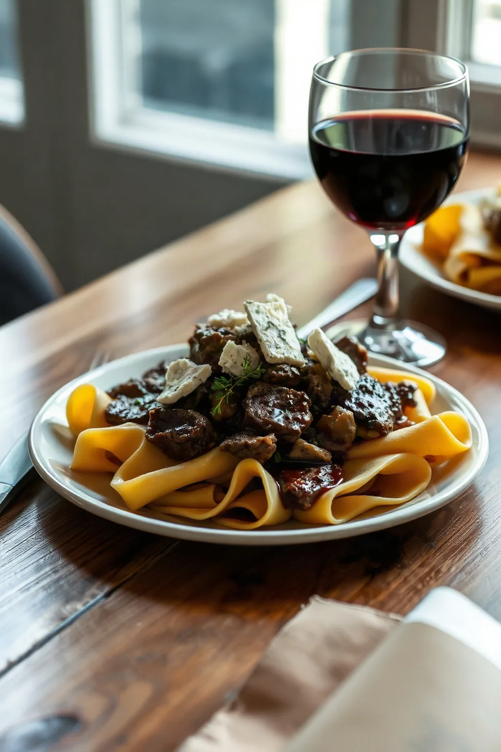 Pappardelle with Braised Beef in Port and Blue Cheese