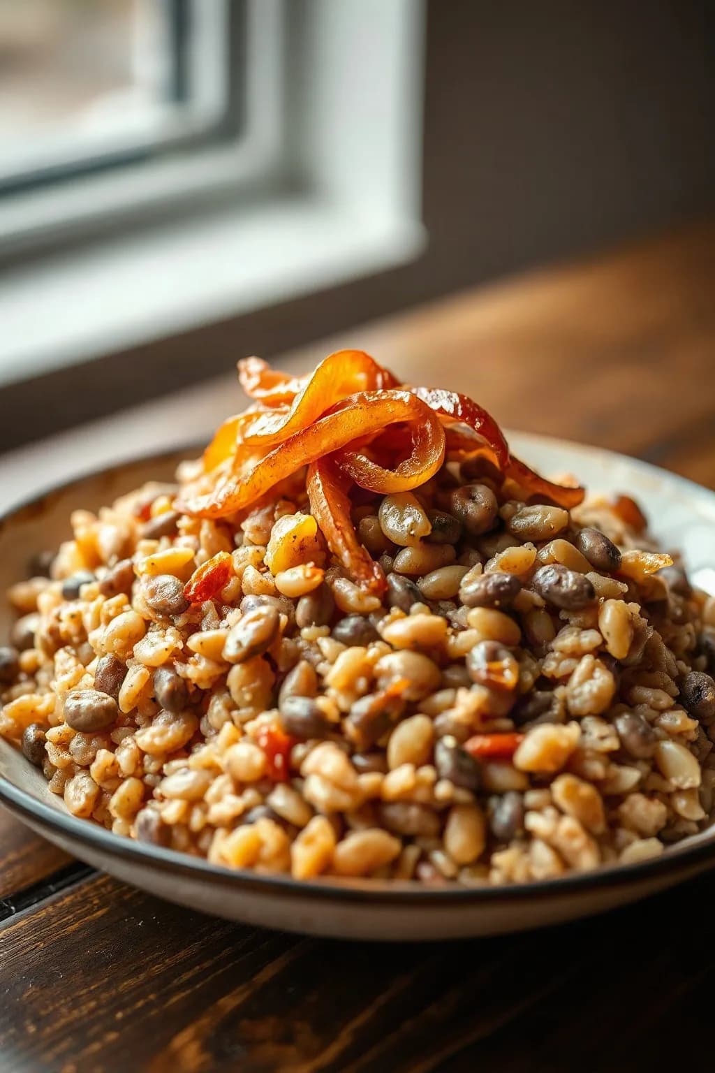 Brown Rice with Lentils and Caramelized Onions