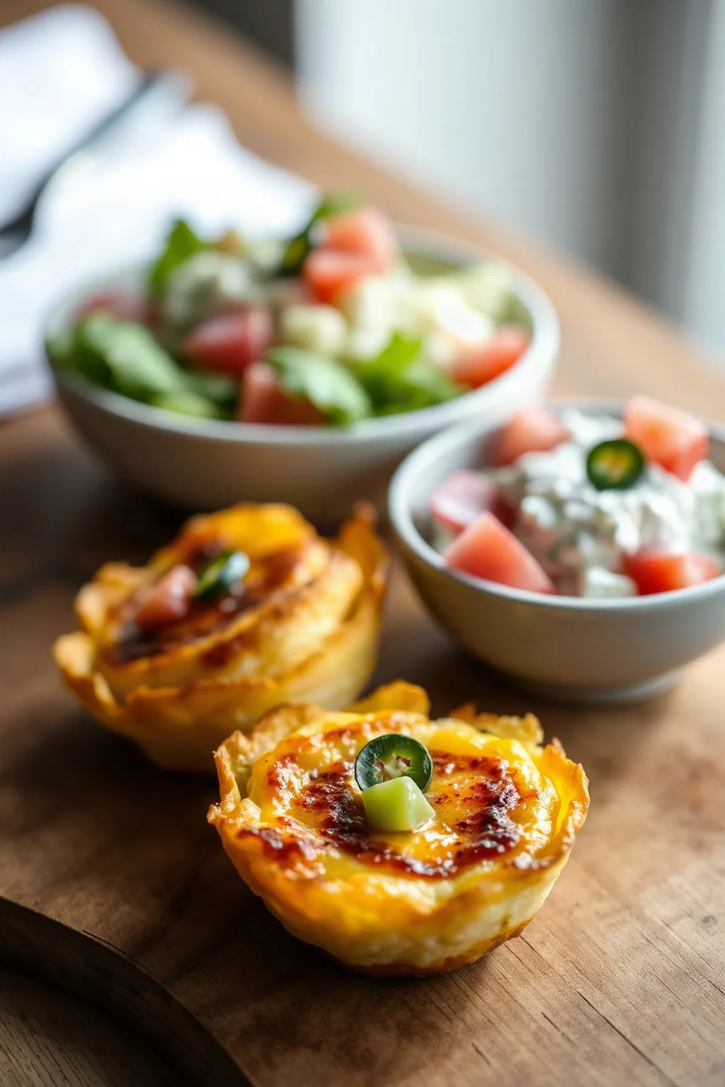 Bocaditos de Omelette de Queso con Ensalada Cremosa
