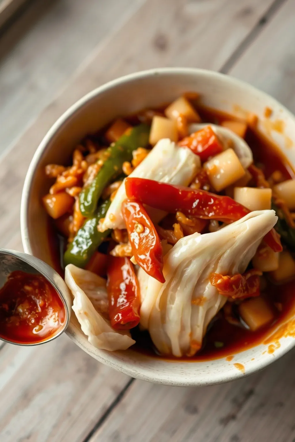 Homemade Kimchi with Fermented Cabbage and Peppers