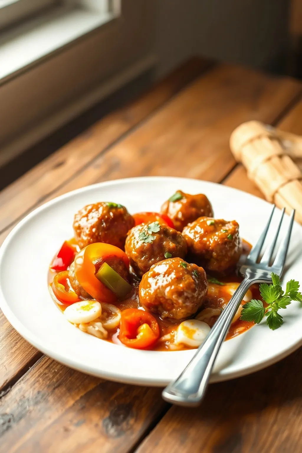 Albóndigas de Cerdo con Salsa BBQ y Pimientos