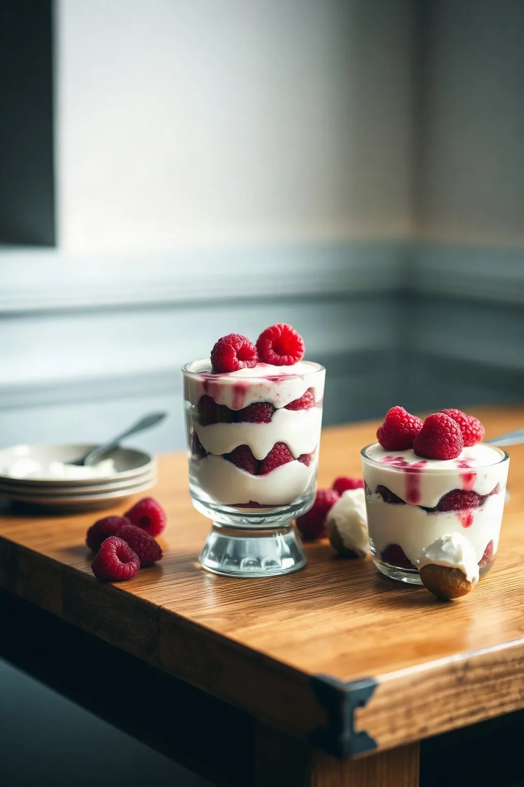 Dessert étage au fromage à la crème et aux framboises sans cuisson