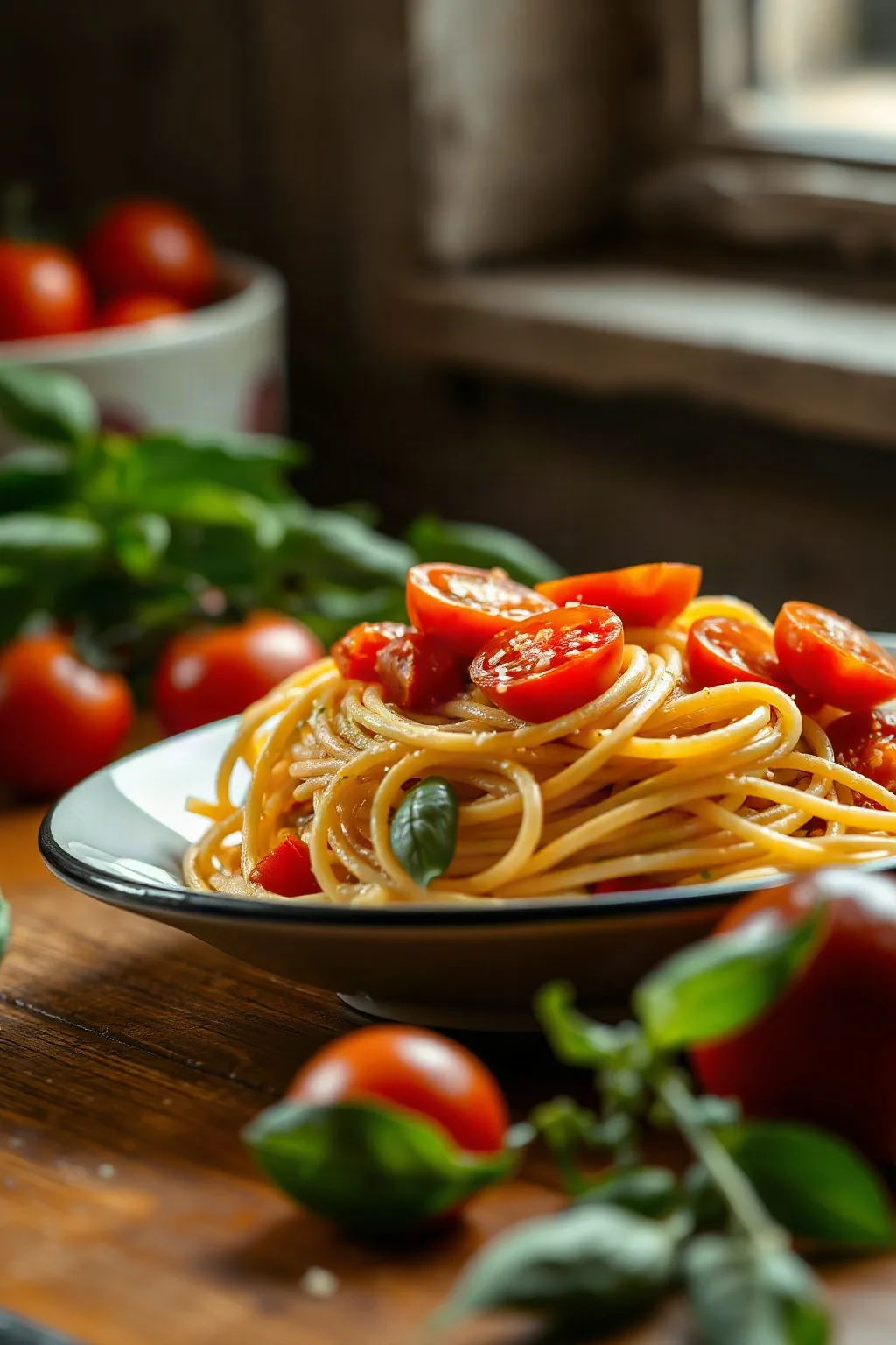 Spaghettis à l'ail et aux tomates fraîches
