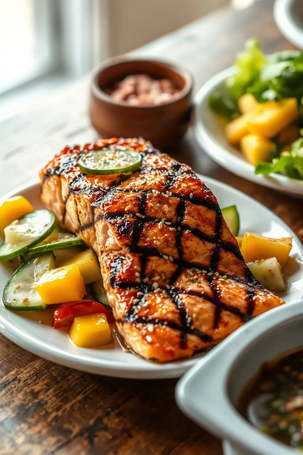 Thai Grilled Salmon with Mango and Cucumber Salad