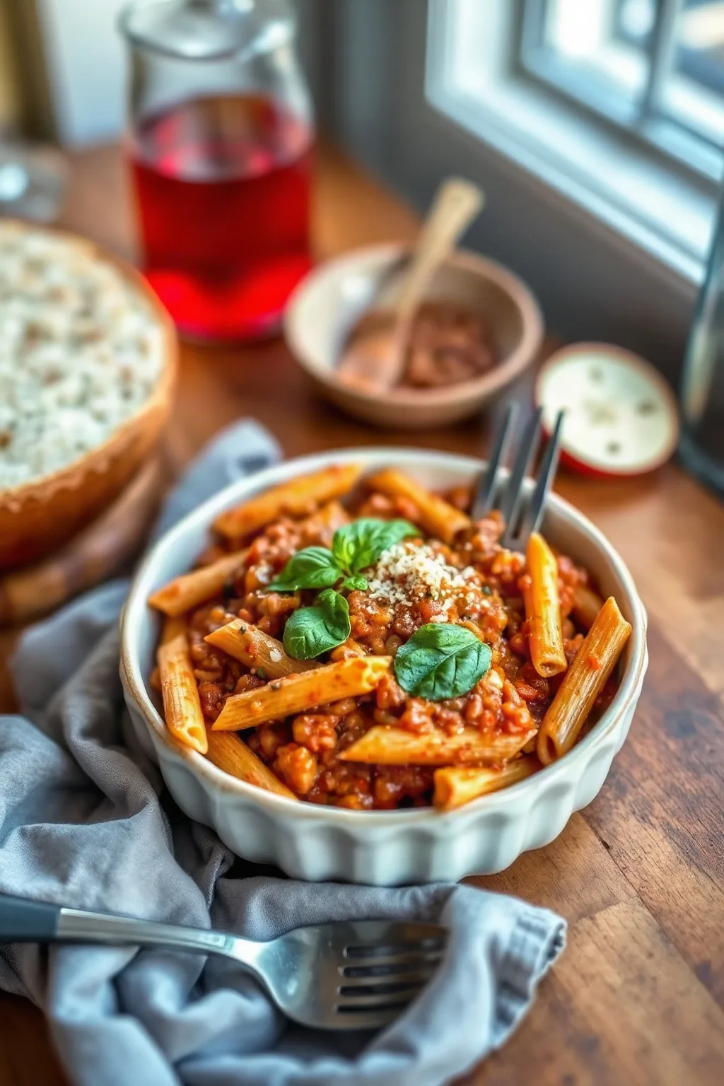Pennes sauce végétarienne aux lentilles rouges