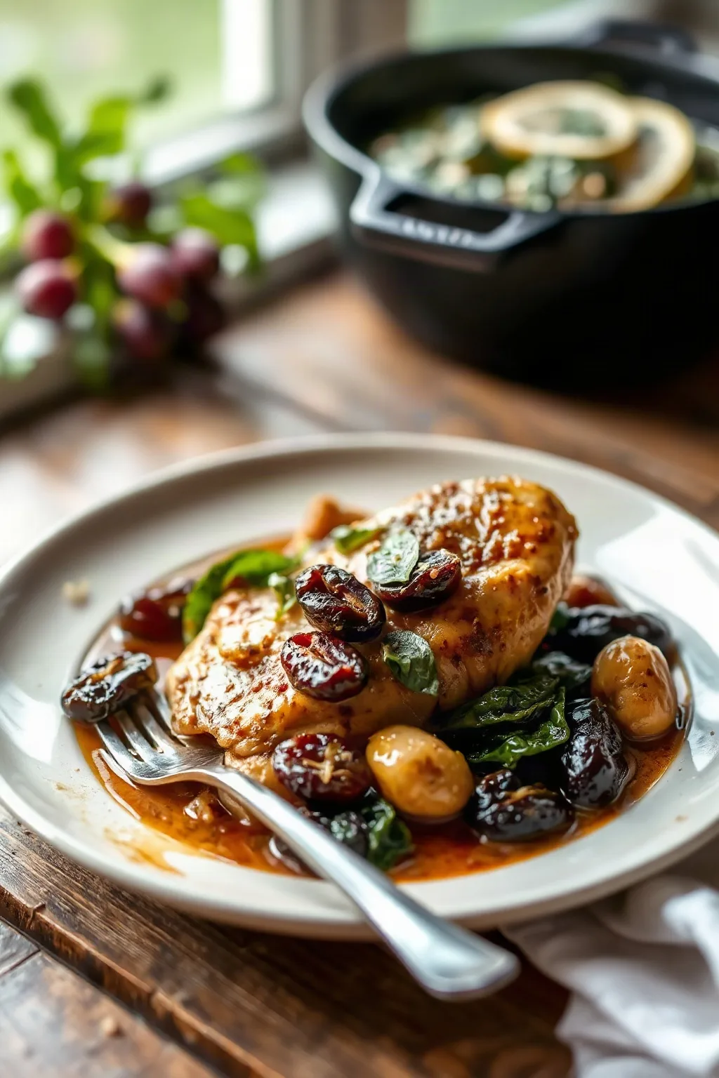 Slow-Cooked Chicken with Prunes and Spinach