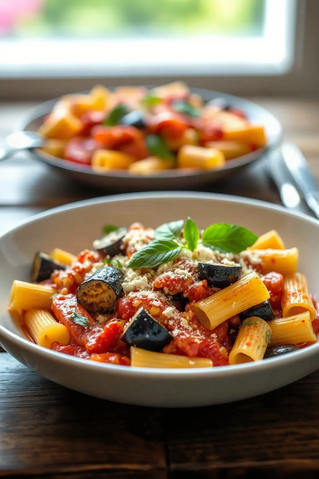 Rigatoni a la Norma con Berenjena