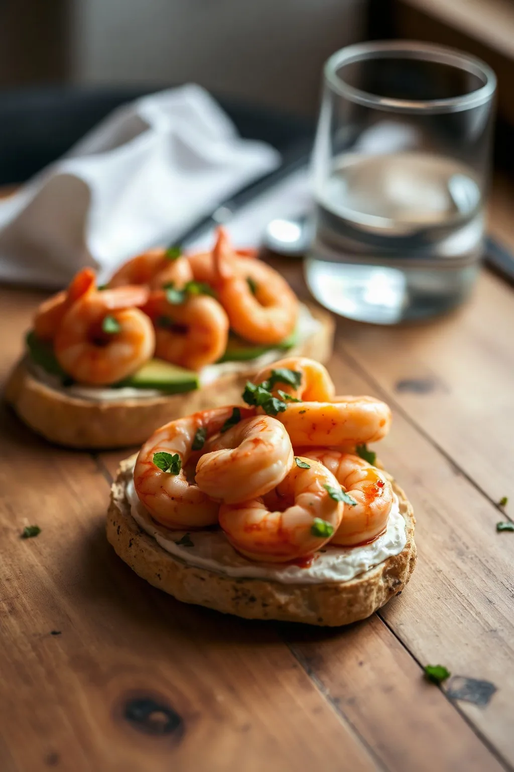 Spicy Shrimp and Avocado Tartines on Cottage Cheese Flatbread