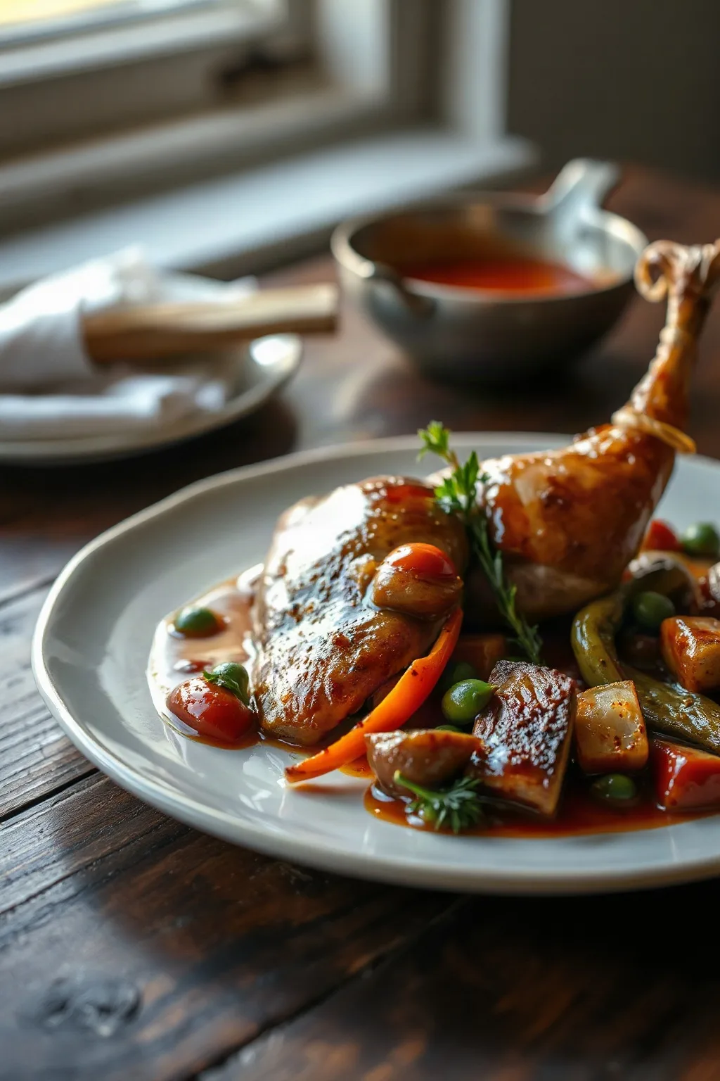 Pheasant with Roasted Vegetables and Sweet and Sour Sauce