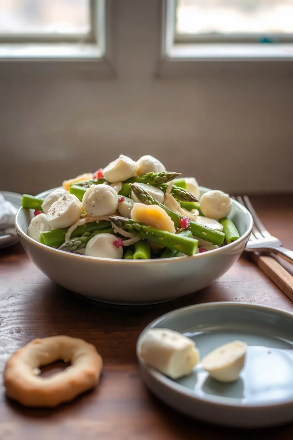 Salade de pâtes d'asperges et de bocconcinis