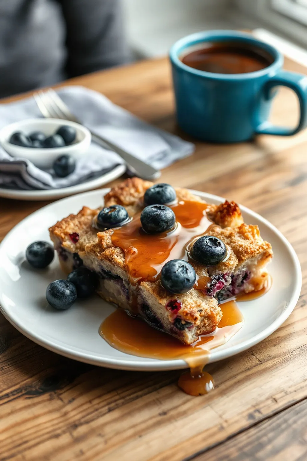 Blueberry Bread Pudding with Maple Sauce