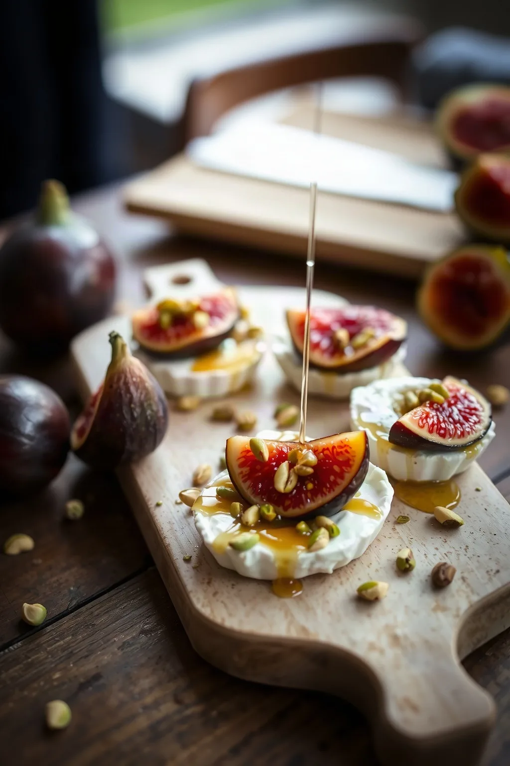 Bocaditos de Higo y Queso de Cabra con Pistachos y Miel
