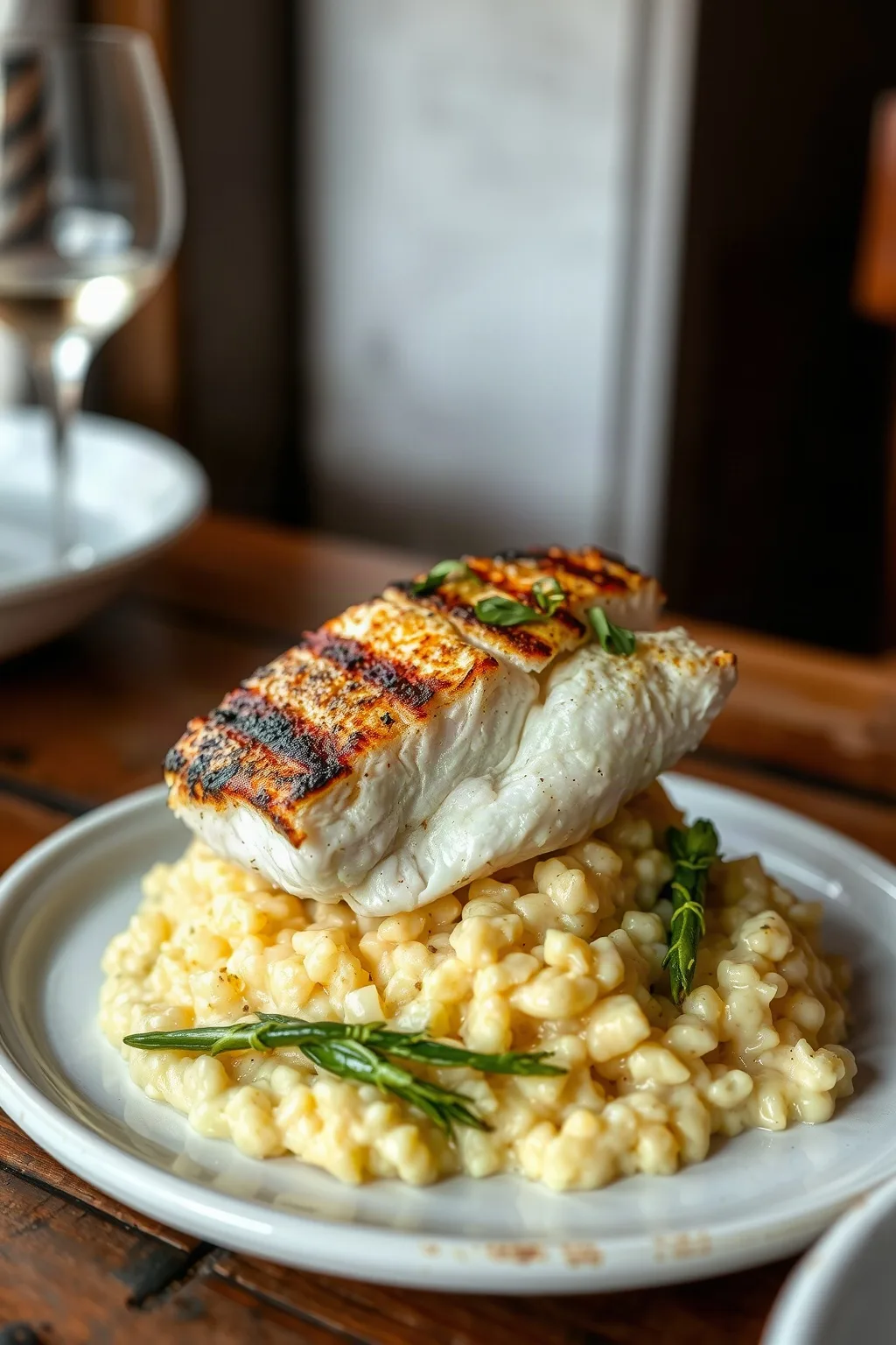 Grilled Fish on Lemon Risotto