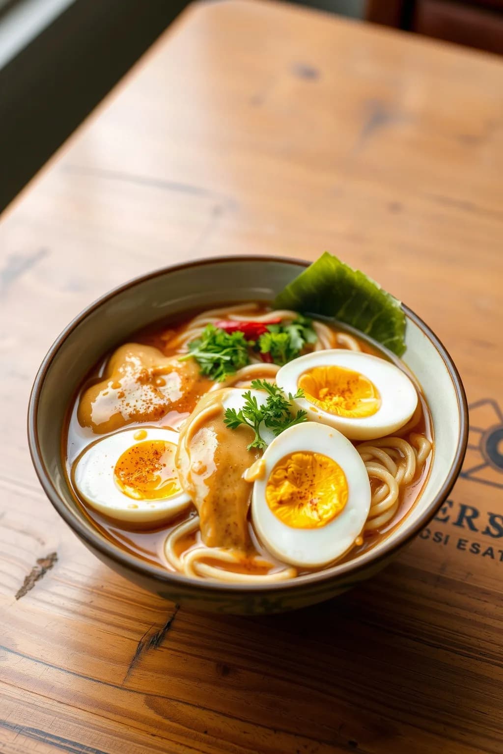 Nouilles ramen et oeufs mollets sauce à l'arachide