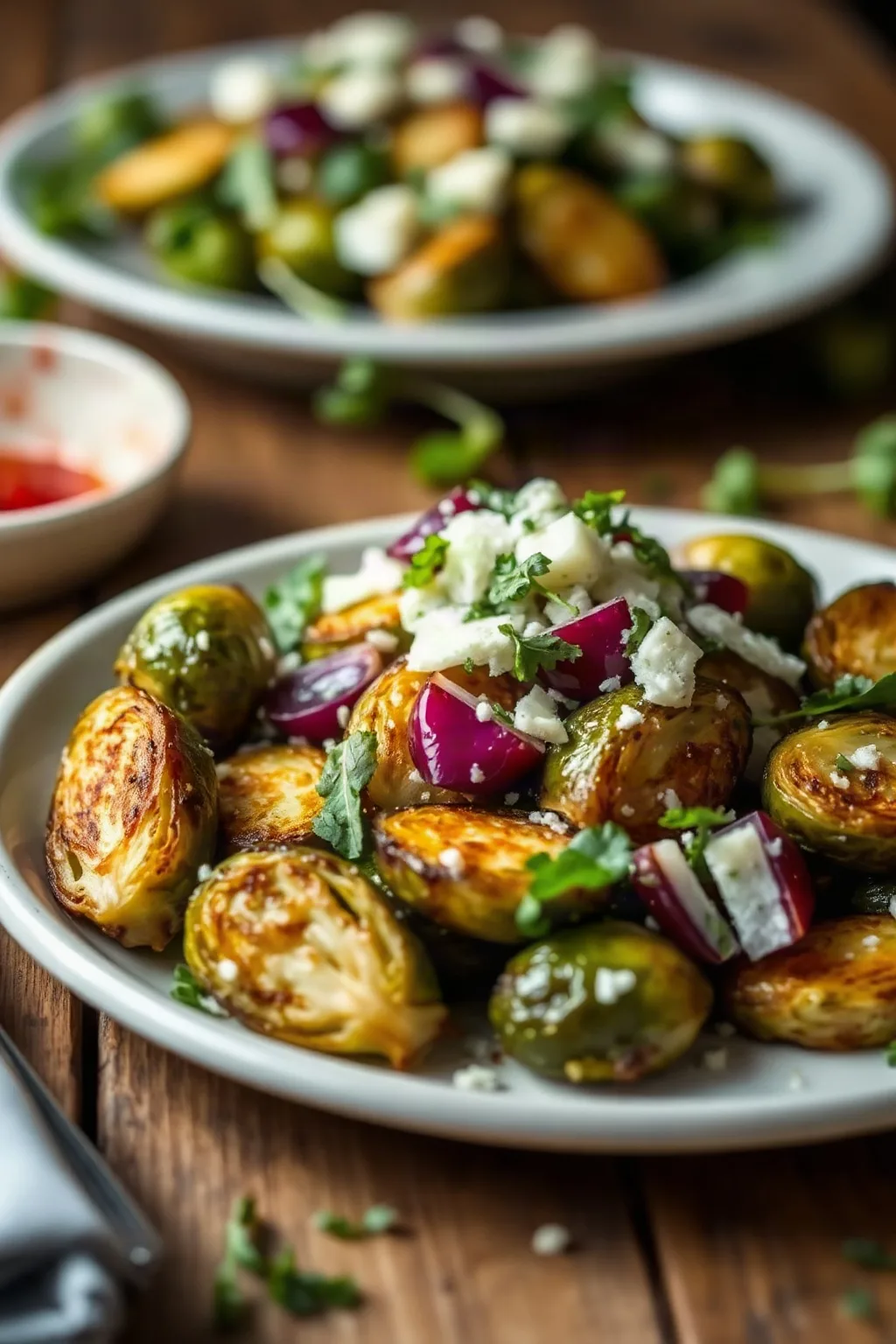 Choux de Bruxelles rôtis au parmesan et salade d'herbes