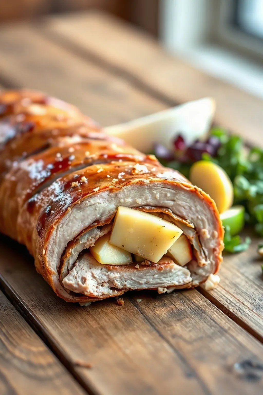 Maple-Stuffed Pork Loin with Apple and Cheddar