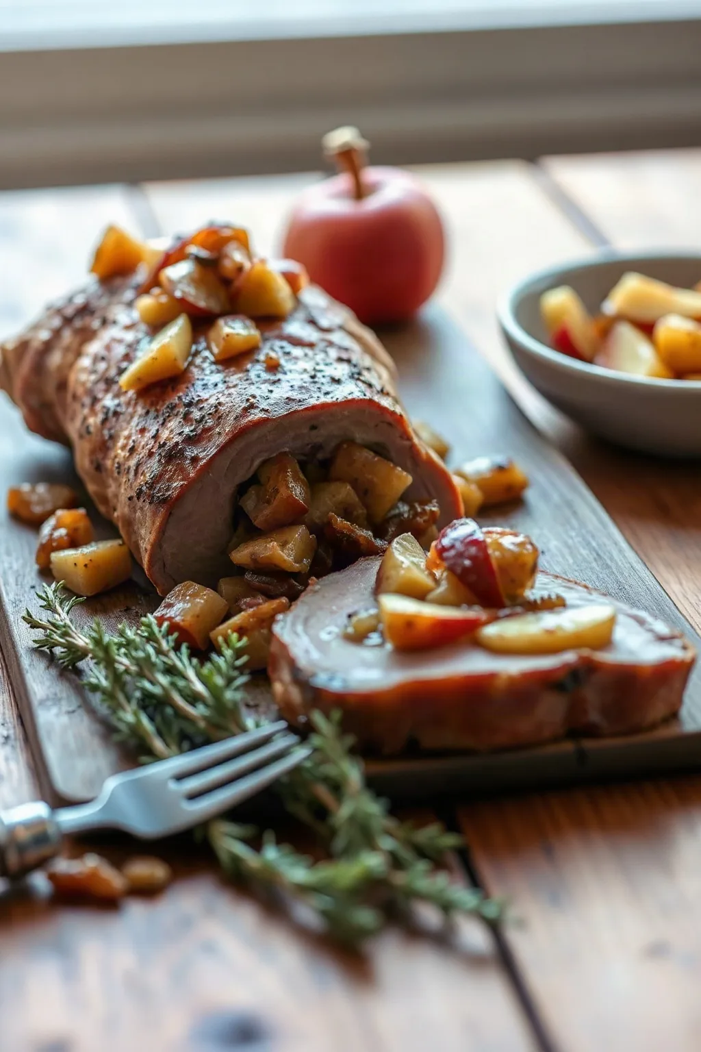 Pork Tenderloin with Apple and Caramelized Onion Stuffing