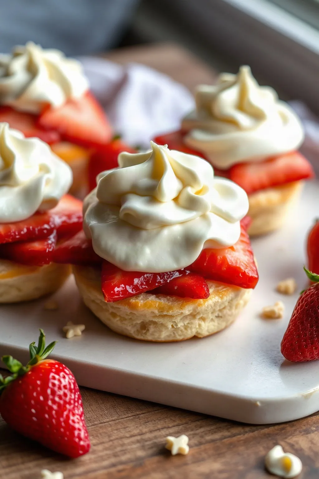 Strawberry Shortcakes with White Chocolate Cream Cheese