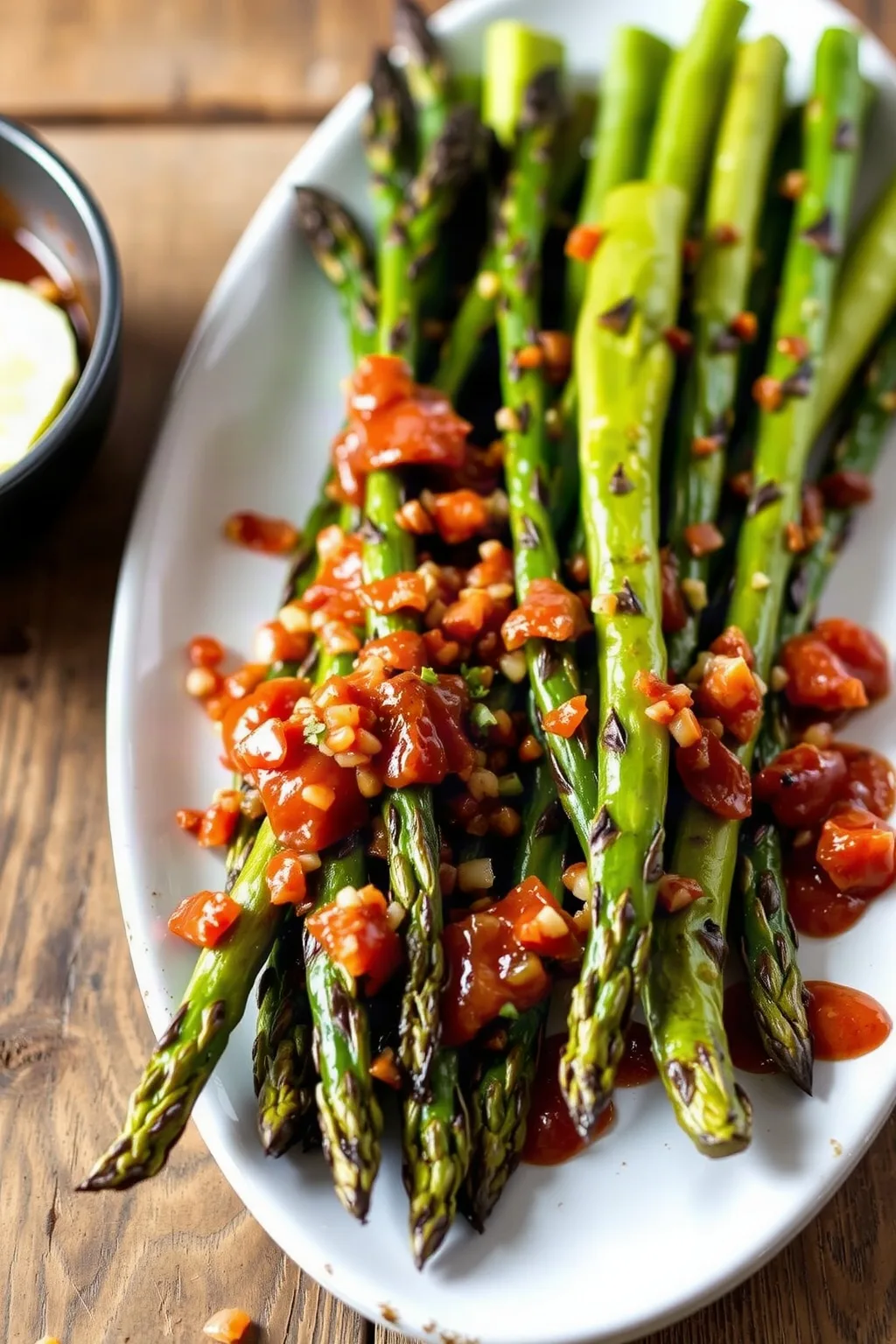 Espárragos a la Parrilla con Vinagreta de Panceta Dulce y Picante