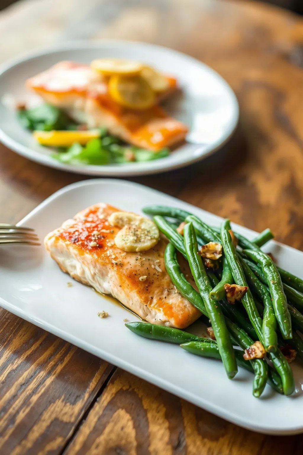 Filetes de Salmón en Freidora de Aire con Ensalada de Ejotes Caliente