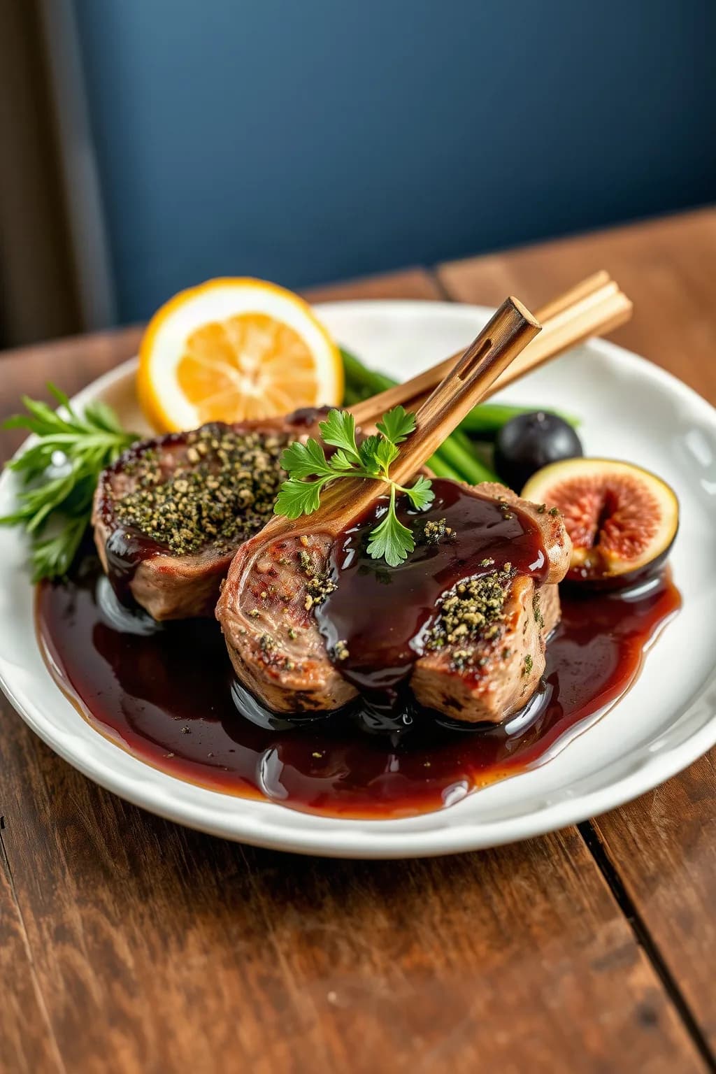 Herb-Crusted Lamb Chops with Fig and Port Sauce