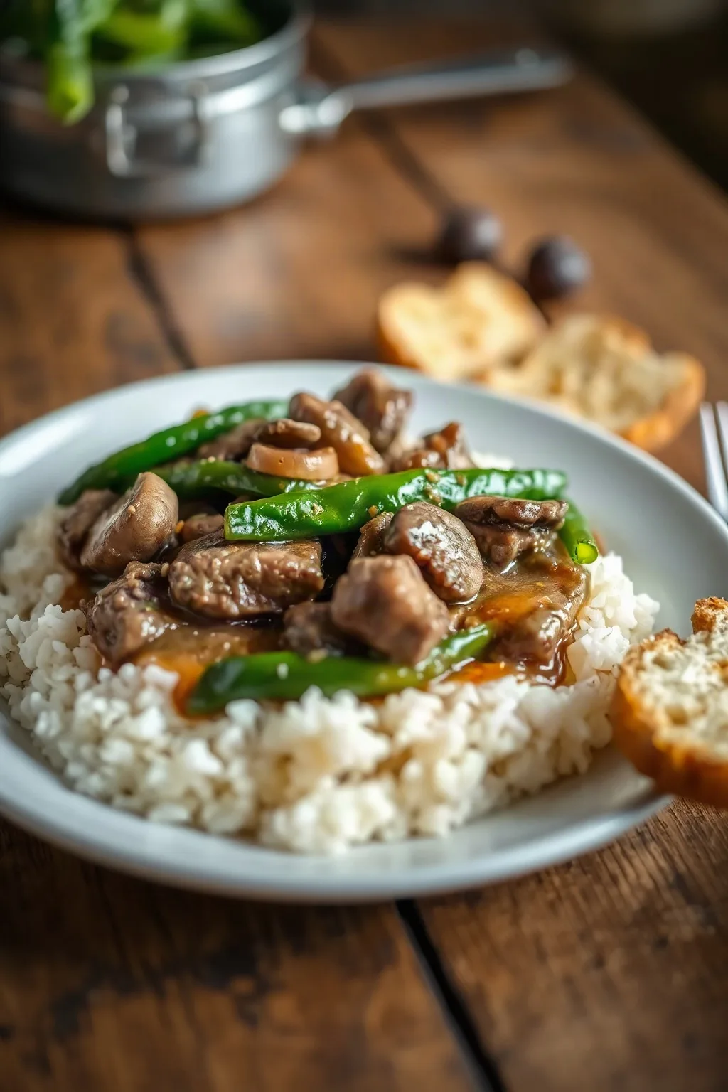 Salteado de Res con Pimientos Verdes y Champiñones