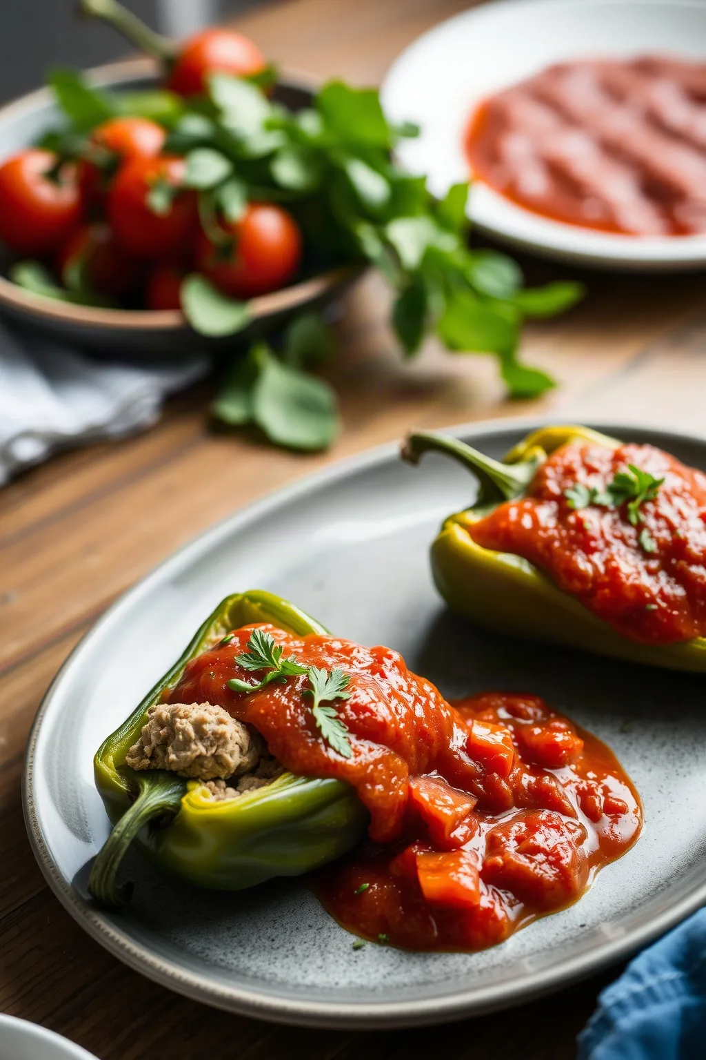 Veal Stuffed Peppers with Cherry Tomato Sauce