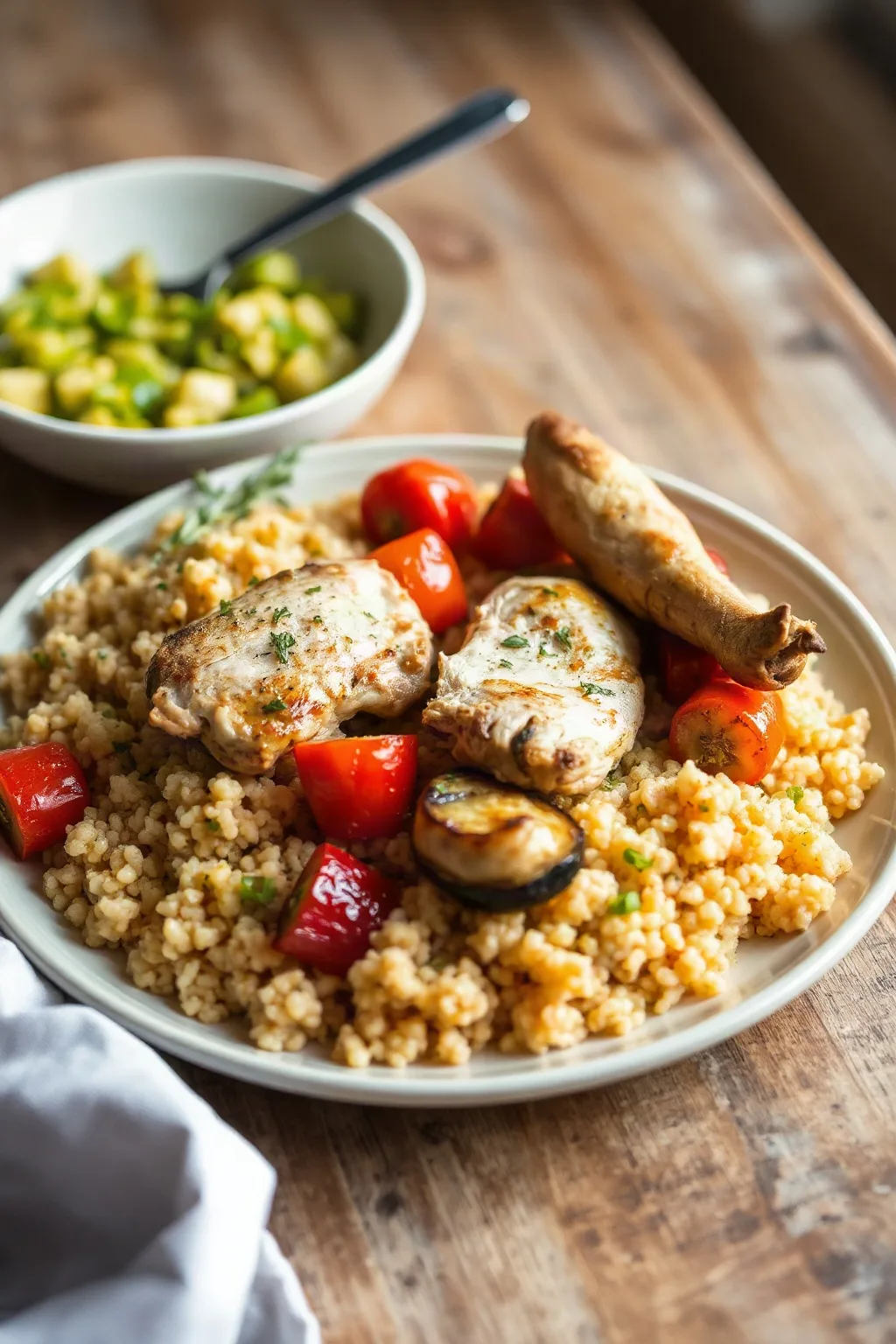 Cuscús de Pollo con Hierbas y Verduras Asadas