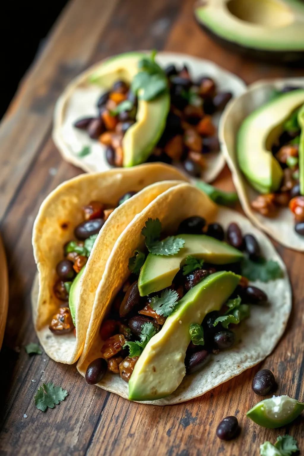 Tacos Vegetarianos con Frijoles Negros y Aguacate