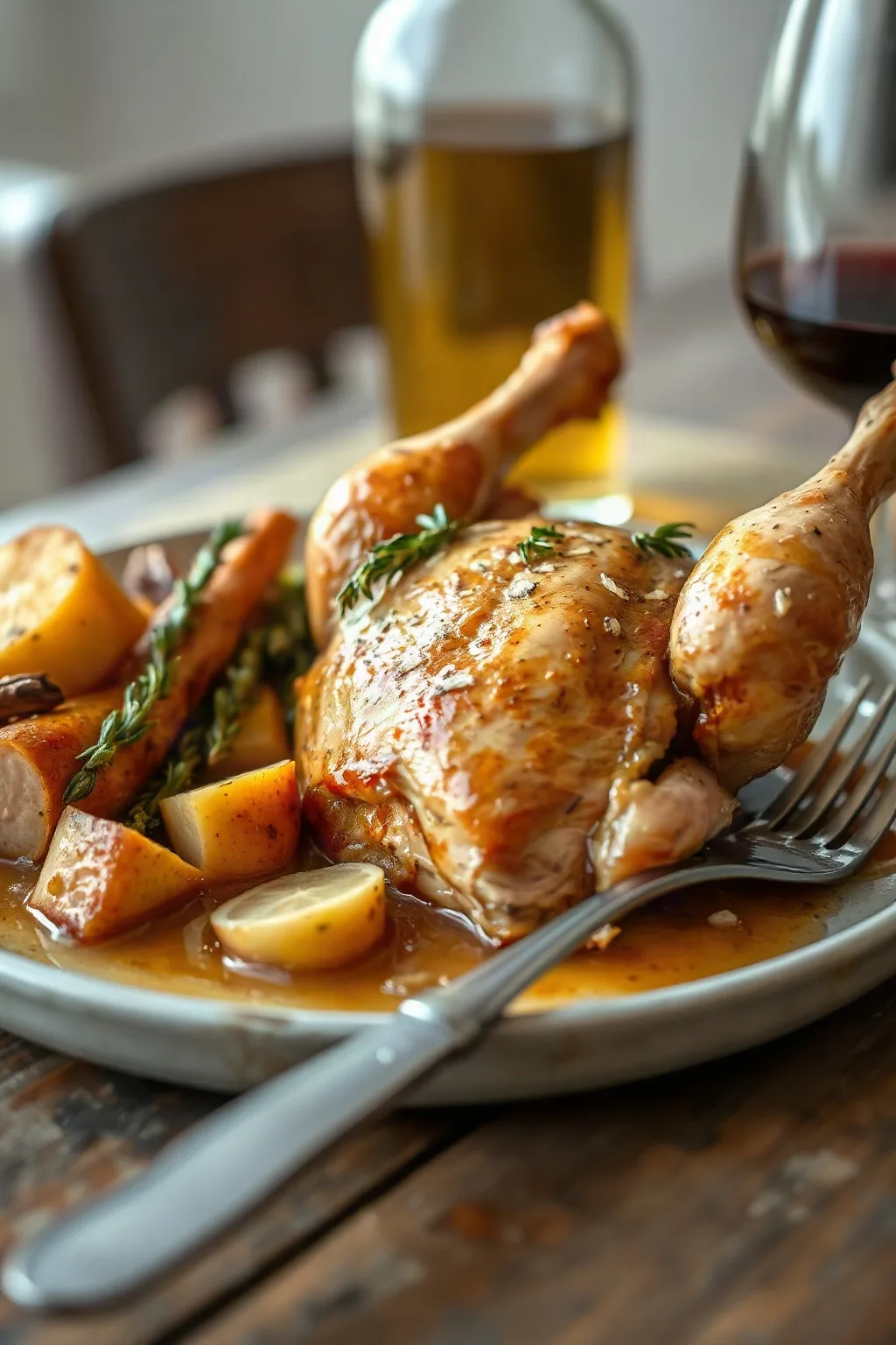 Roast Chicken with White Wine and Thyme Sauce