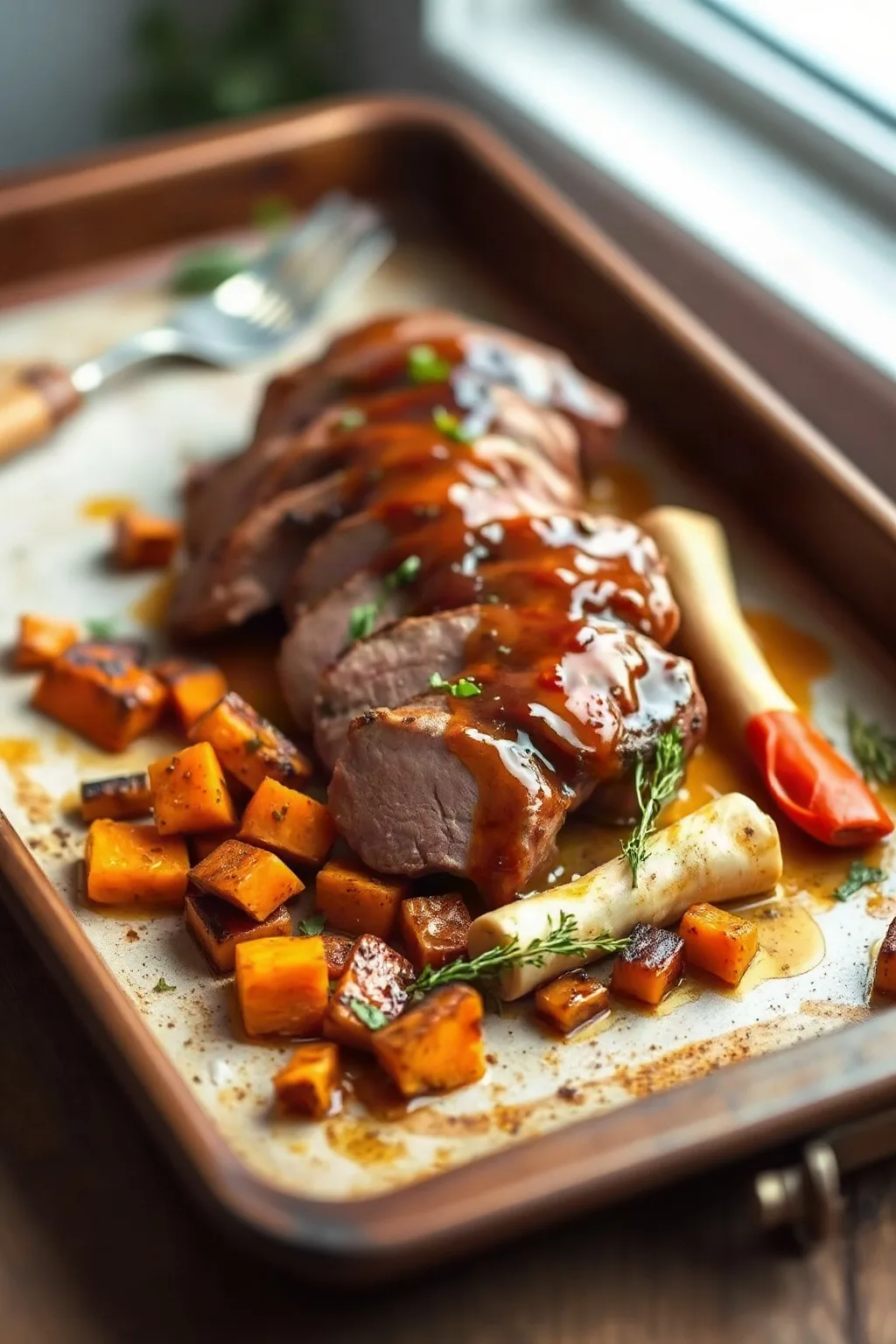 Lomo de Cerdo Glaseado con Jarabe de Arce y Verduras