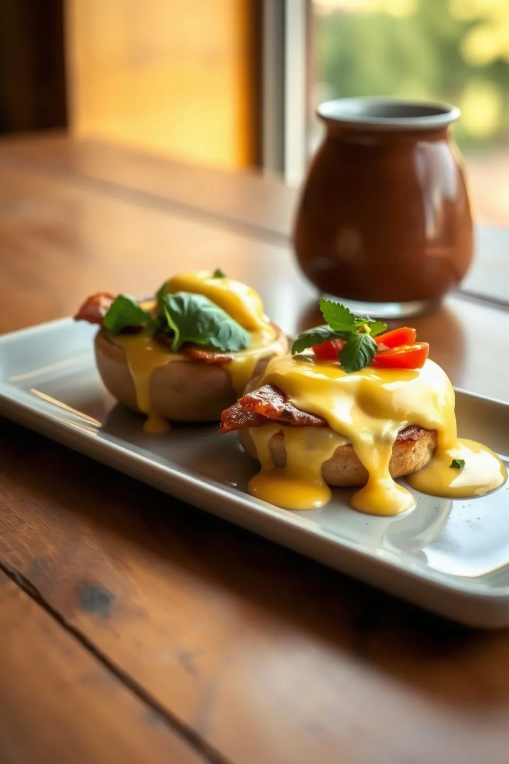 Huevos Benedictinos con Panceta y Salsa de Queso