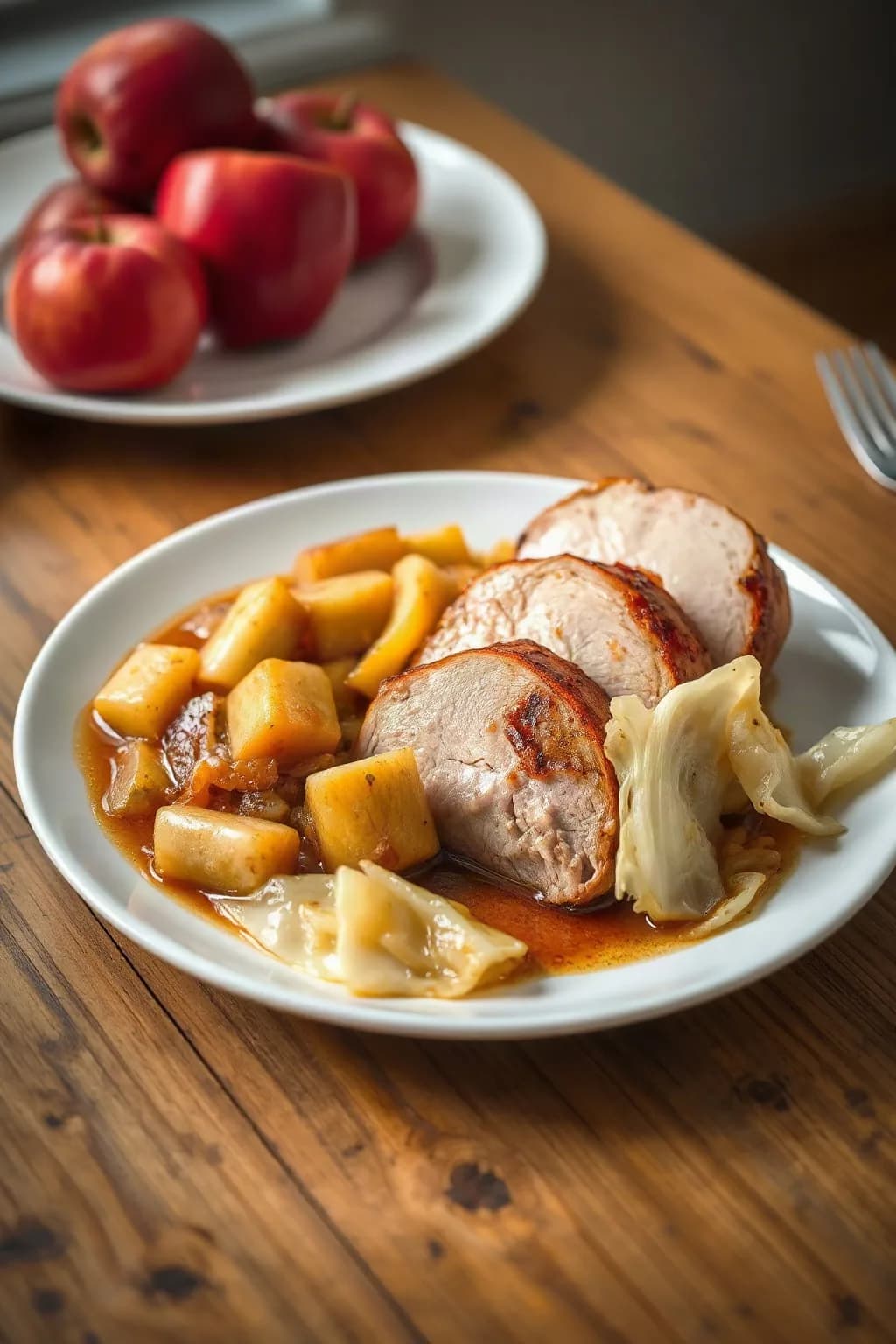 Sweet and Sour Pork Tenderloin with Apples and Braised Cabbage