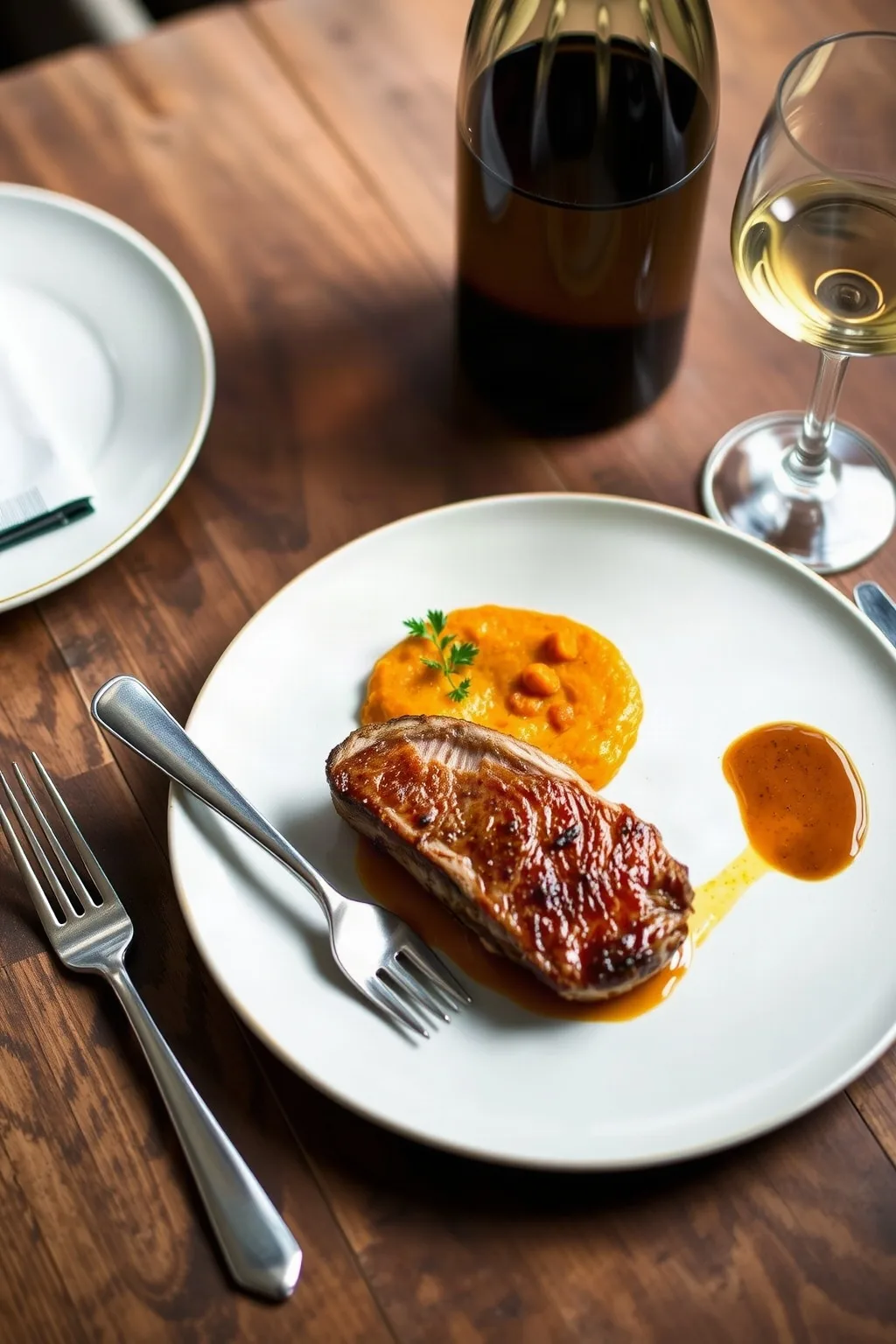 Honey-Spiced Duck Breast with Carrot Purée & Apple Sauce