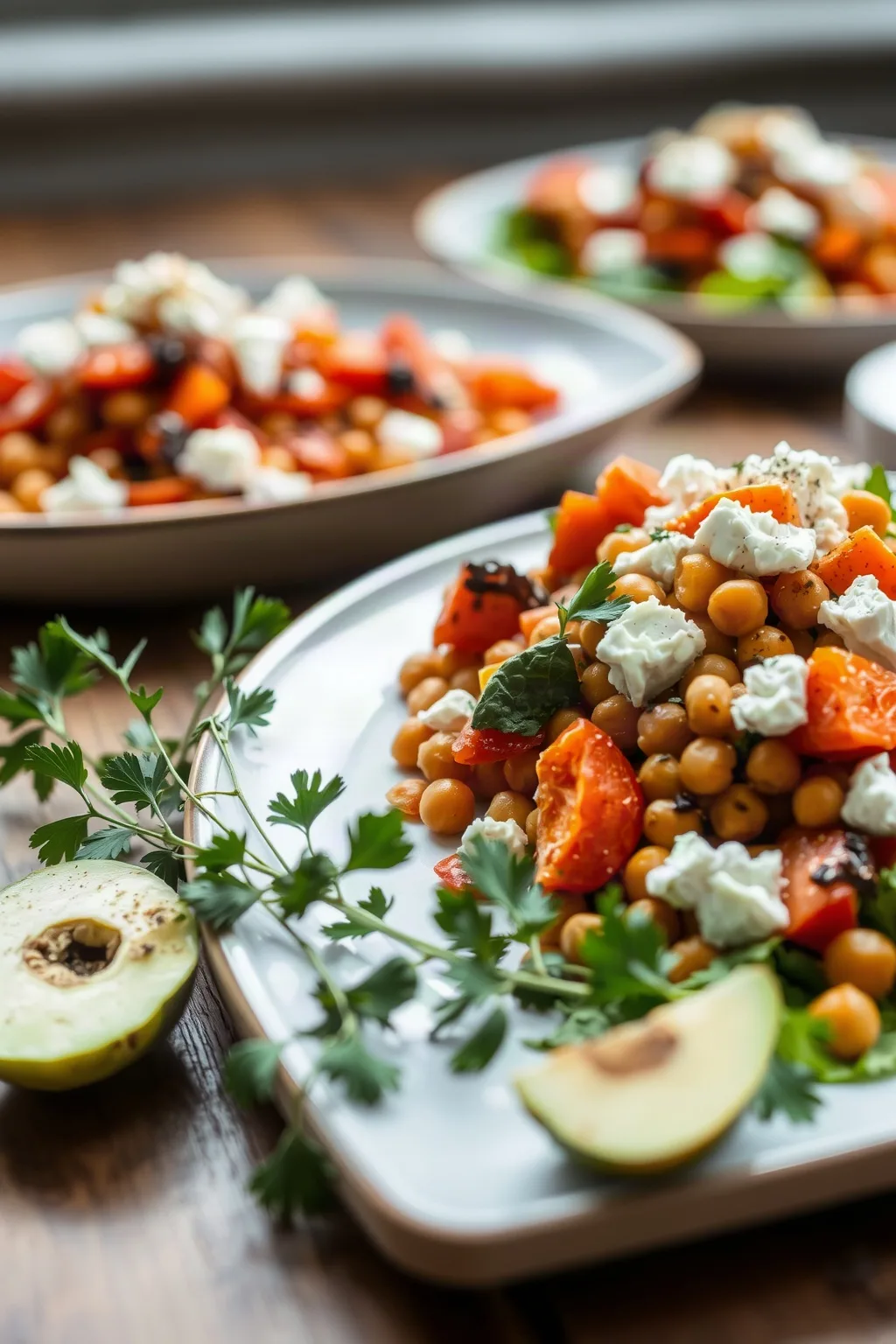 Salade de carottes et de pois chiches rôtis aux abricots et à la feta