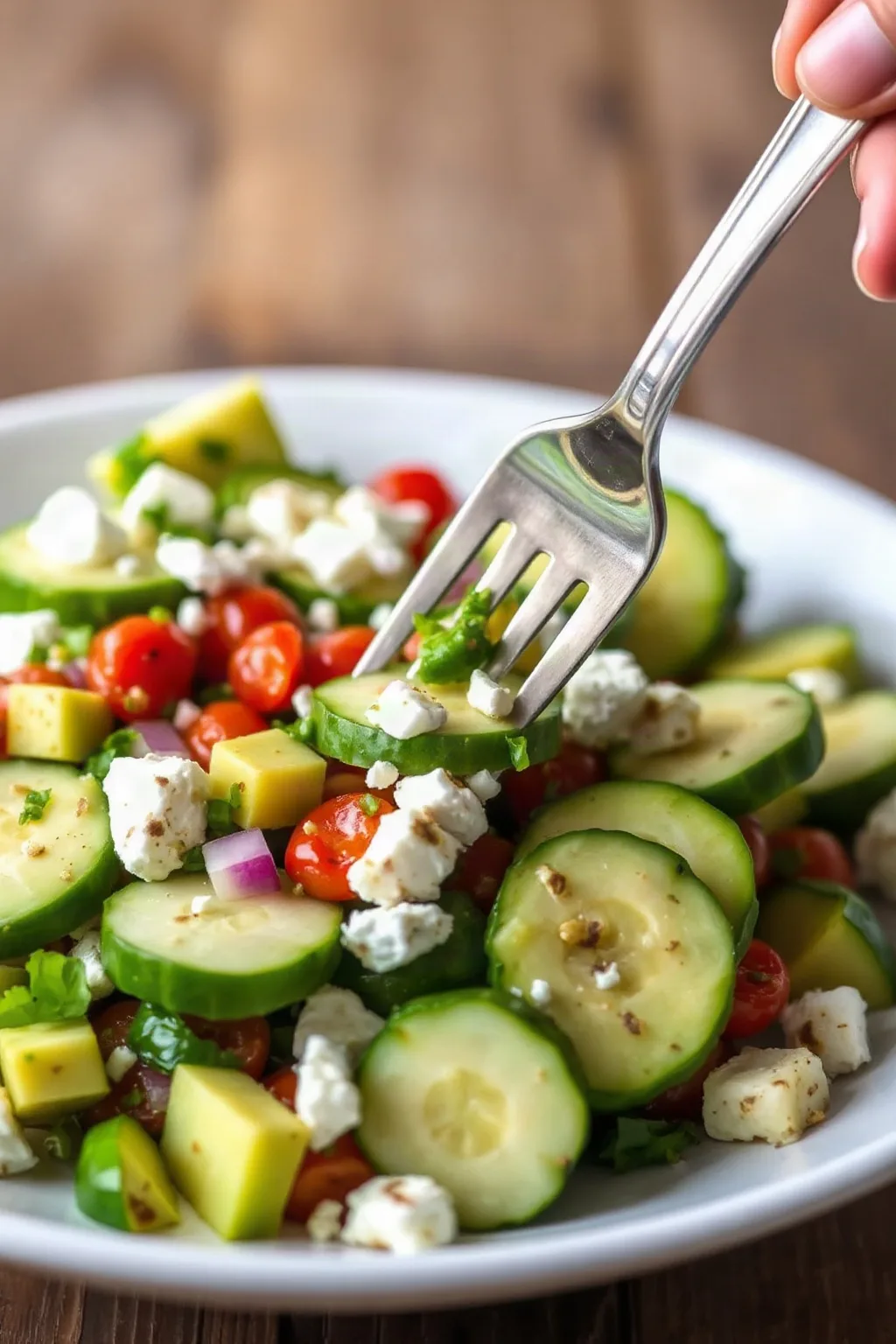 Shaking Cucumber, Feta, and Avocado Salad