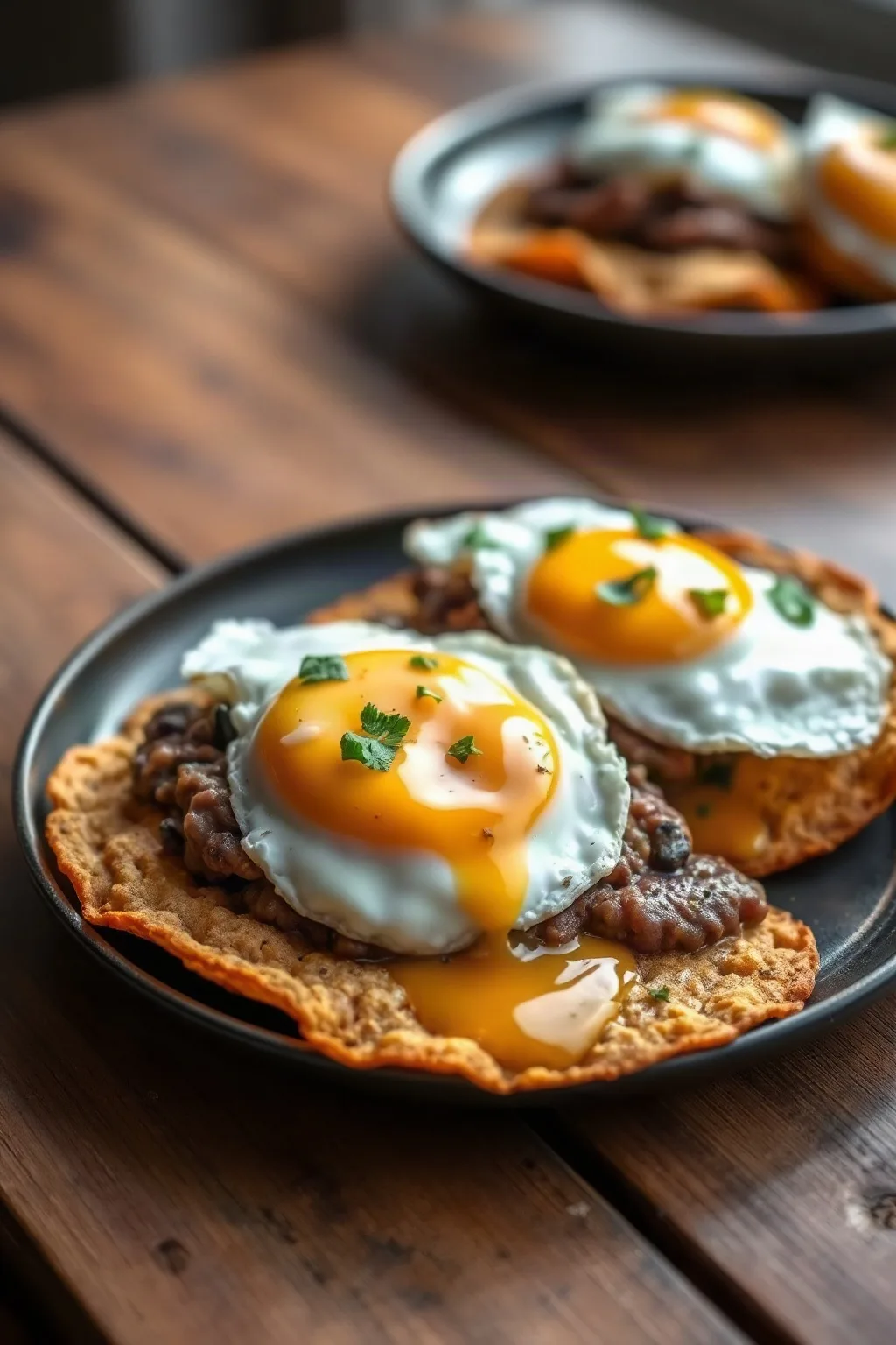 Fried Egg Tostadas with Black Bean Purée