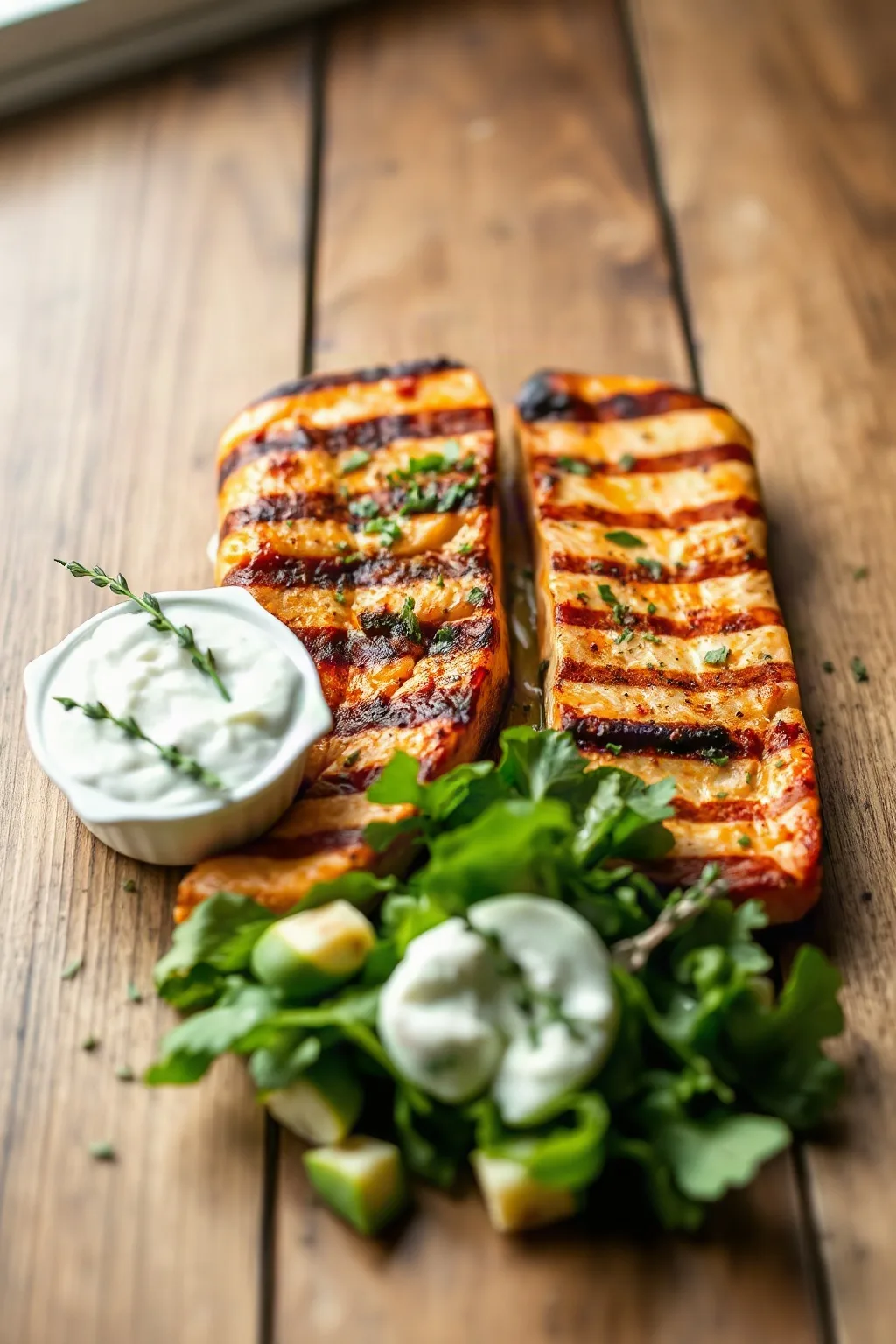 Filetes de Salmón a la Parrilla con Ensalada de Yogur Griego y Hierbas