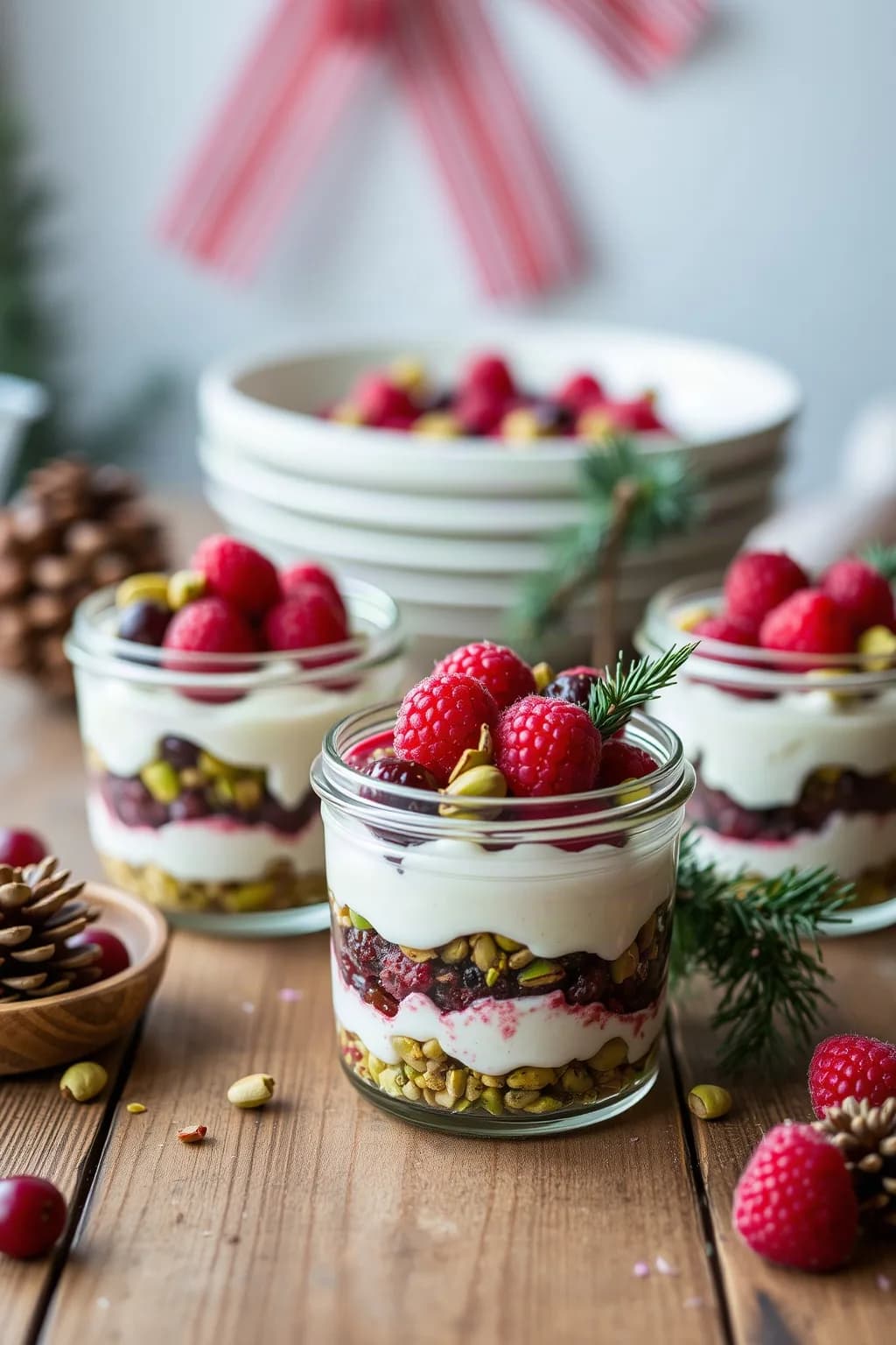 Christmas Cranberry Raspberry Mascarpone Pistachio Jars