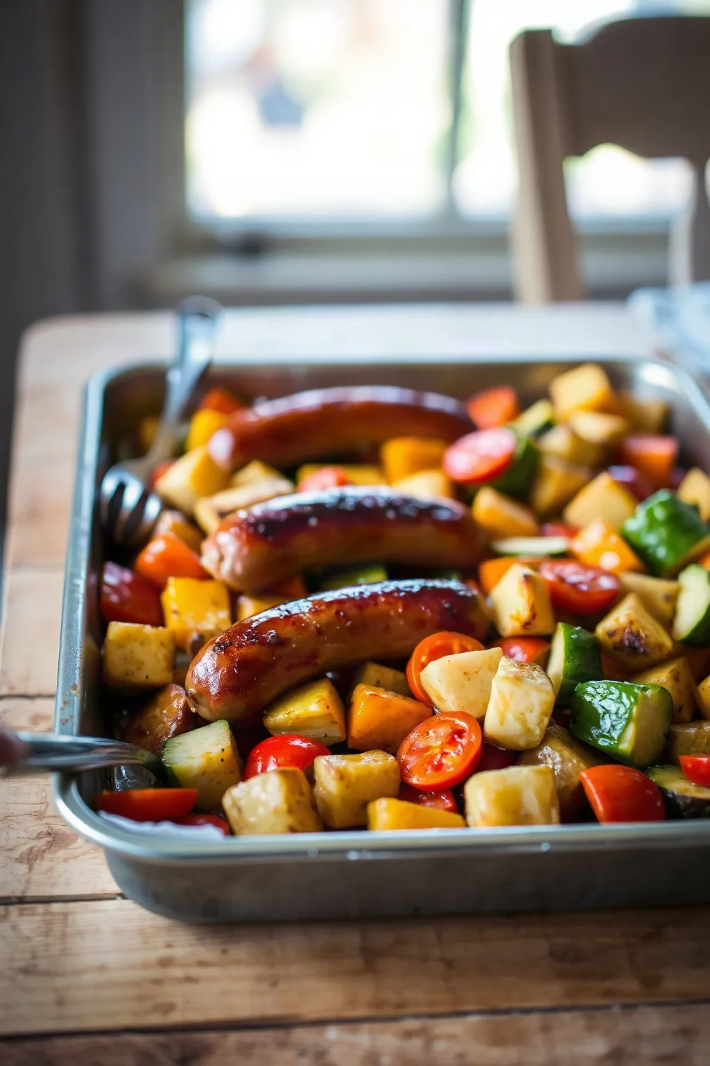 Sheet Pan Sausages with Vegetables and Cheese Curds