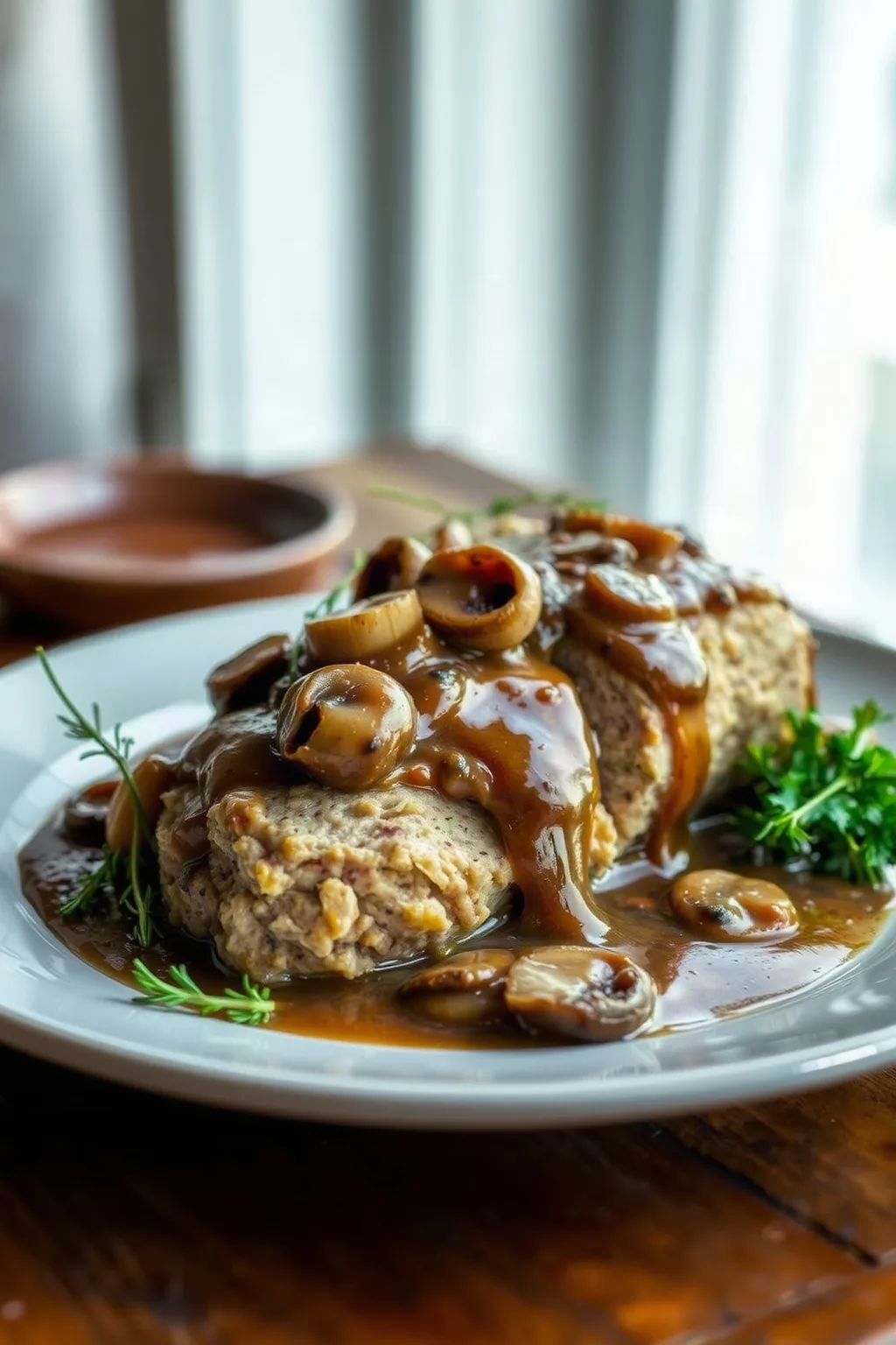 White Meatloaf with Mushroom Sauce