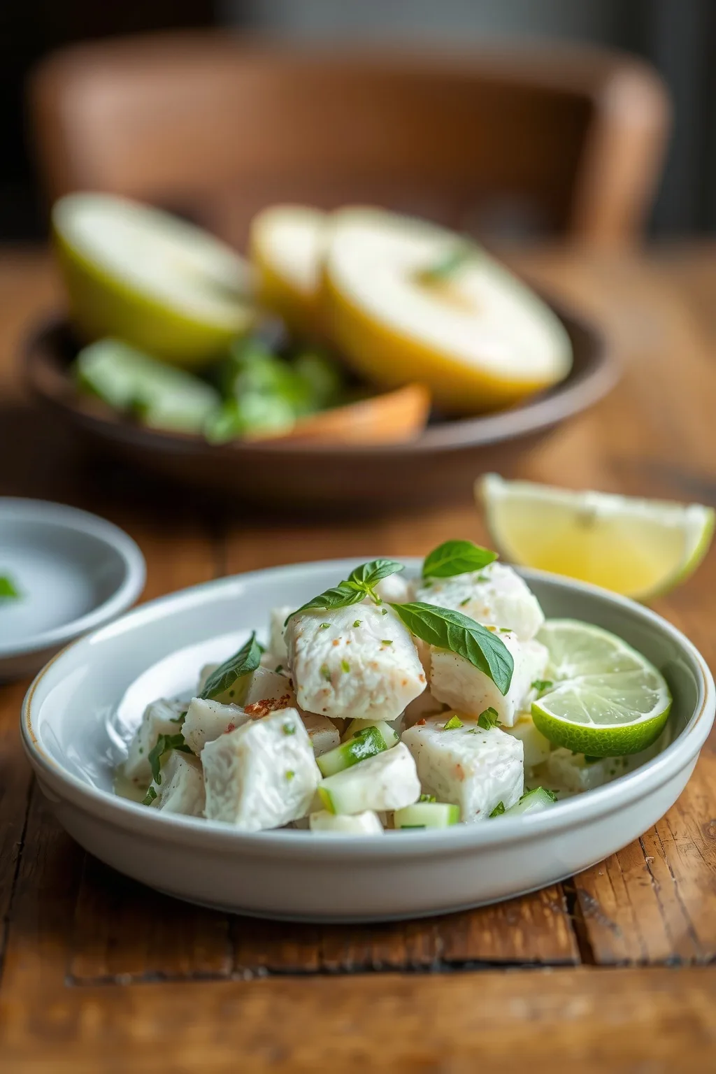 White Fish Ceviche with Cucumber, Lime, Green Apple & Basil