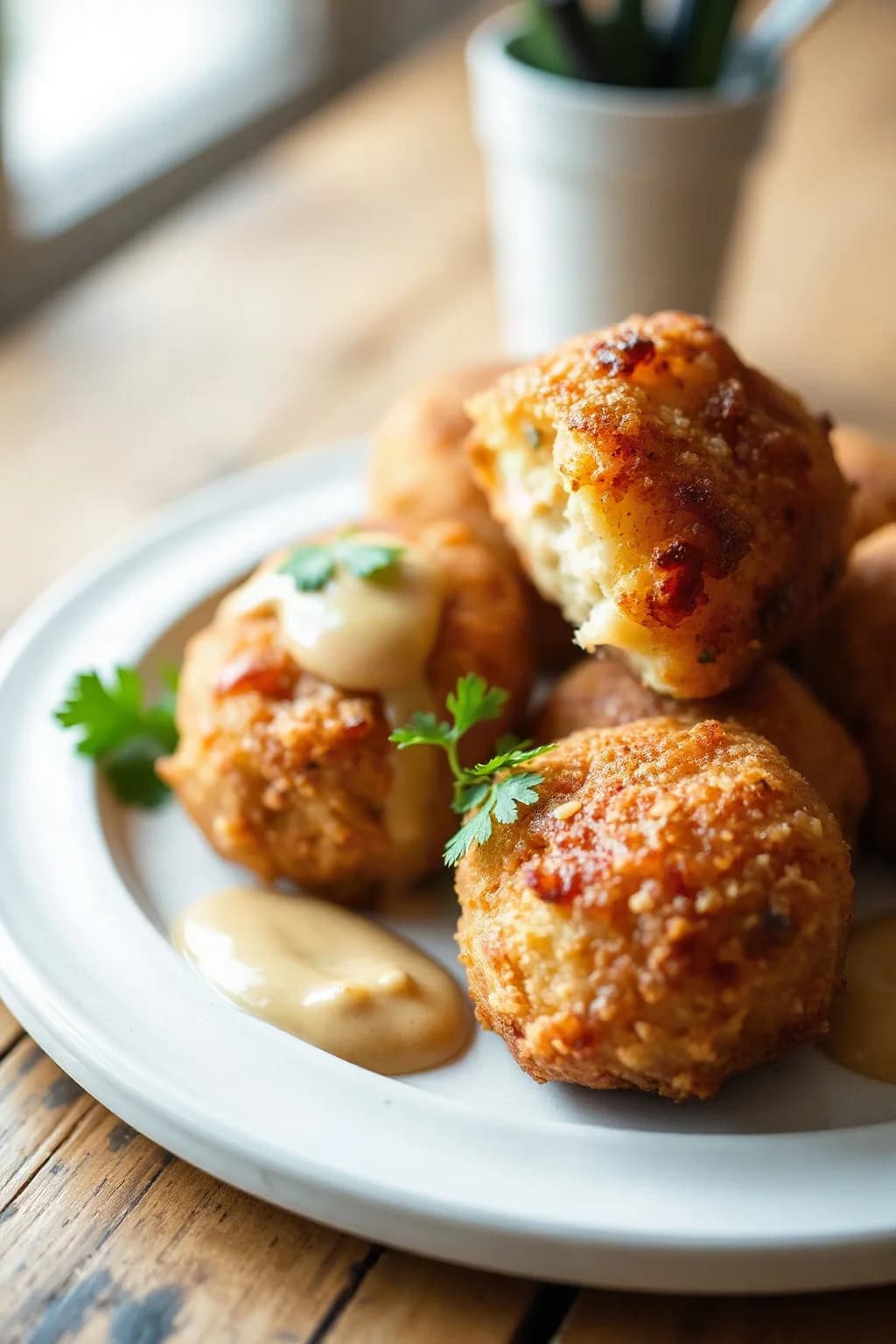 Croquettes de pommes de terre au thon sauce aux cornichons