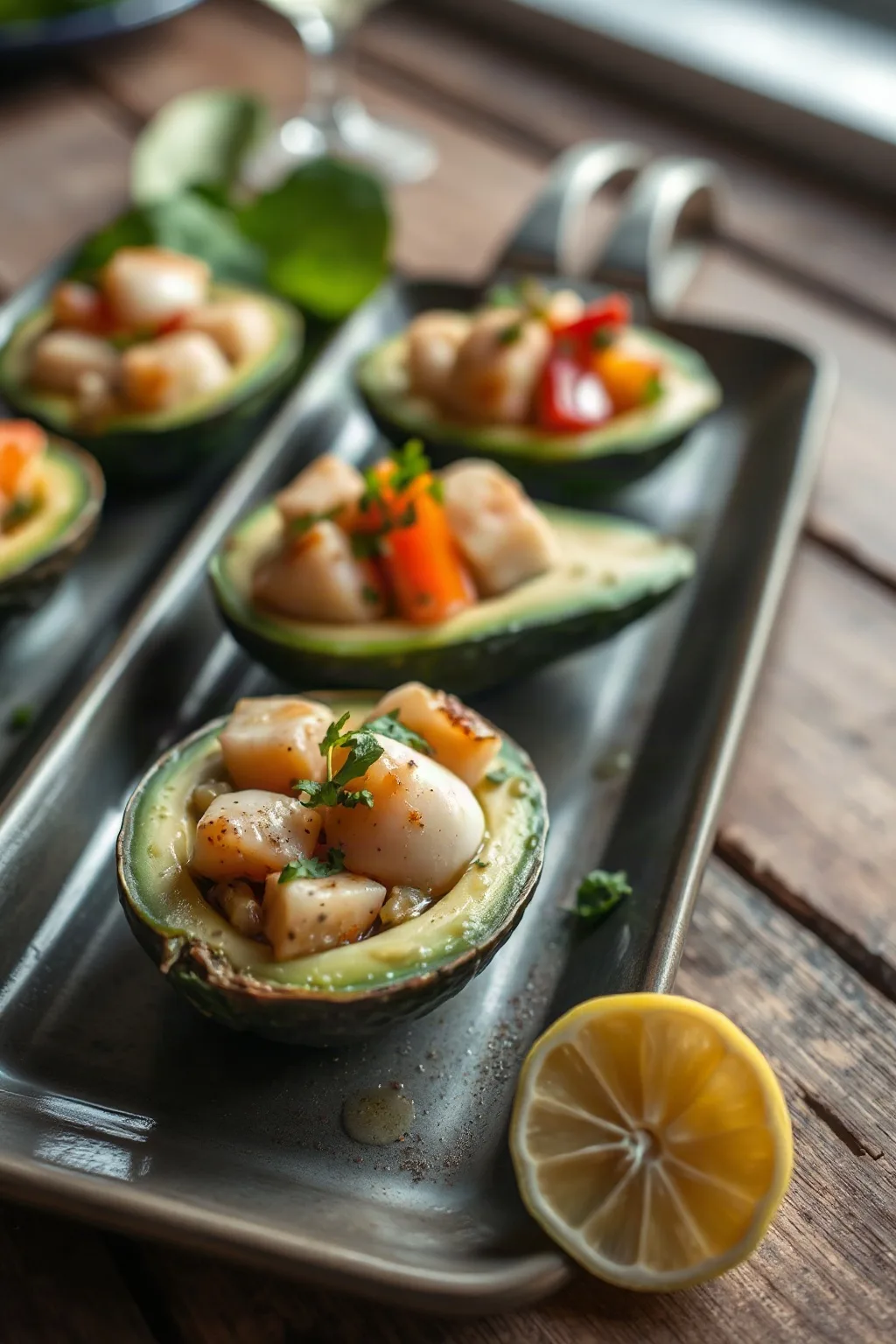 Avocats farcis au ceviche de pétoncles