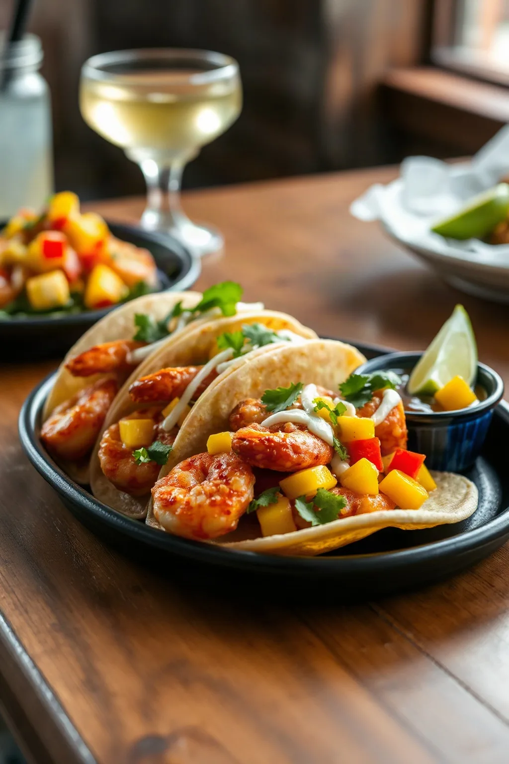 Tacos de Camarones Bang Bang con Salsa de Mango