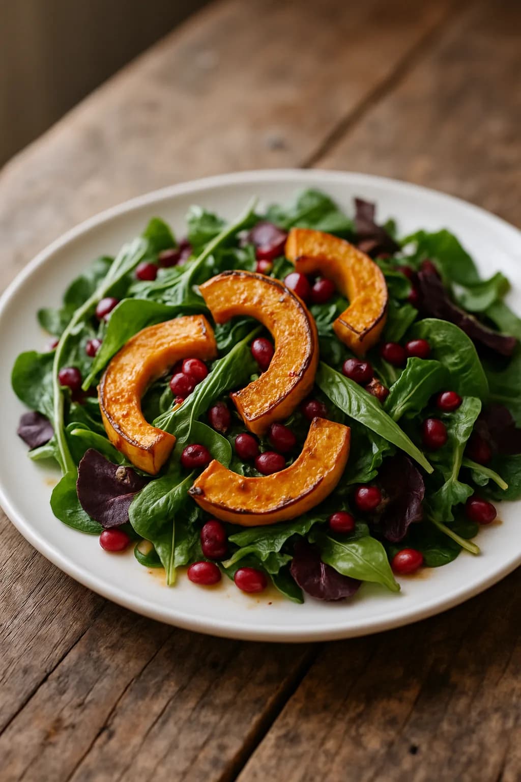 Salade de courge, grenade et verdures mélangées